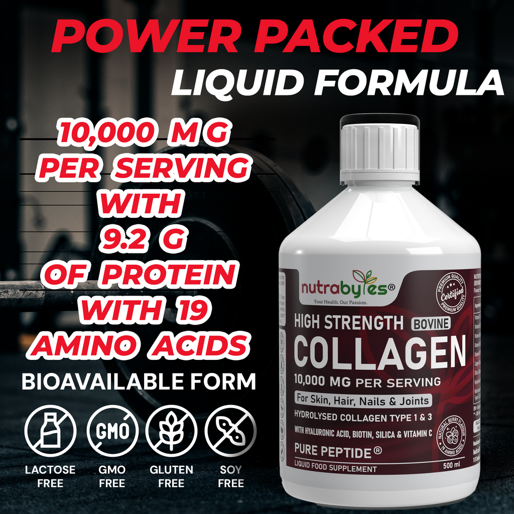High-Strength Liquid Bovine Collagen Supplement for Women and Men, 10,000 mg Liquid Collagen with Hyaluronic Acid and Vitamin C, 19 Amino Acids, Collagen Types 1 and 3, Berry Flavoured, Halal & Kosher certified
