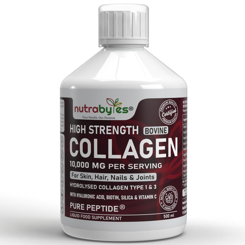 High-Strength Liquid Bovine Collagen Supplement for Women and Men, 10,000 mg Liquid Collagen with Hyaluronic Acid and Vitamin C, 19 Amino Acids, Collagen Types 1 and 3, Berry Flavoured, Halal & Kosher certified