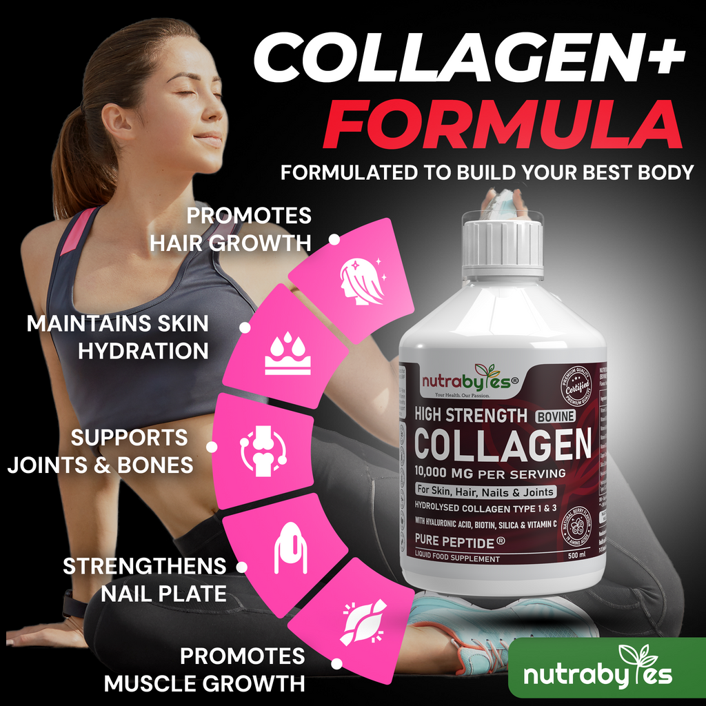 High-Strength Liquid Bovine Collagen Supplement for Women and Men, 10,000 mg Liquid Collagen with Hyaluronic Acid and Vitamin C, 19 Amino Acids, Collagen Types 1 and 3, Berry Flavoured, Halal & Kosher certified