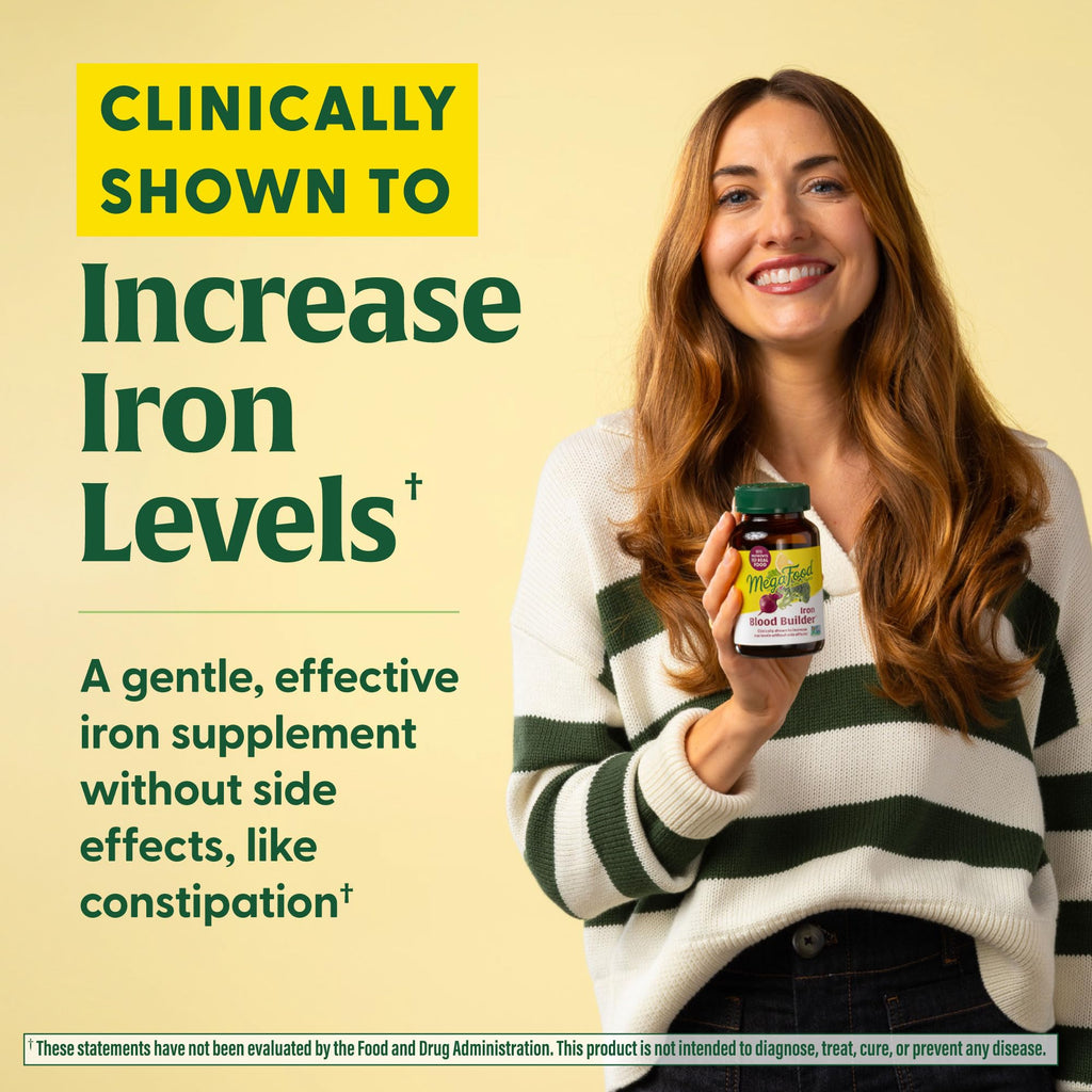 MegaFood Blood Builder Iron Supplement – 26 mg Iron, B12, Folic Acid, Vitamin C – Vegan – 90 Tablets